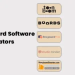 Graphic listing the top 10 storyboard software tools for animators in 2025, including Toon Boom, Boords, Storyboard That, StudioBinder, FrameForge, CELTX, Wonder Unit, MakeStoryboard, StoryboardHero, and Murphy — ideal for digital and AI-powered storyboarding.