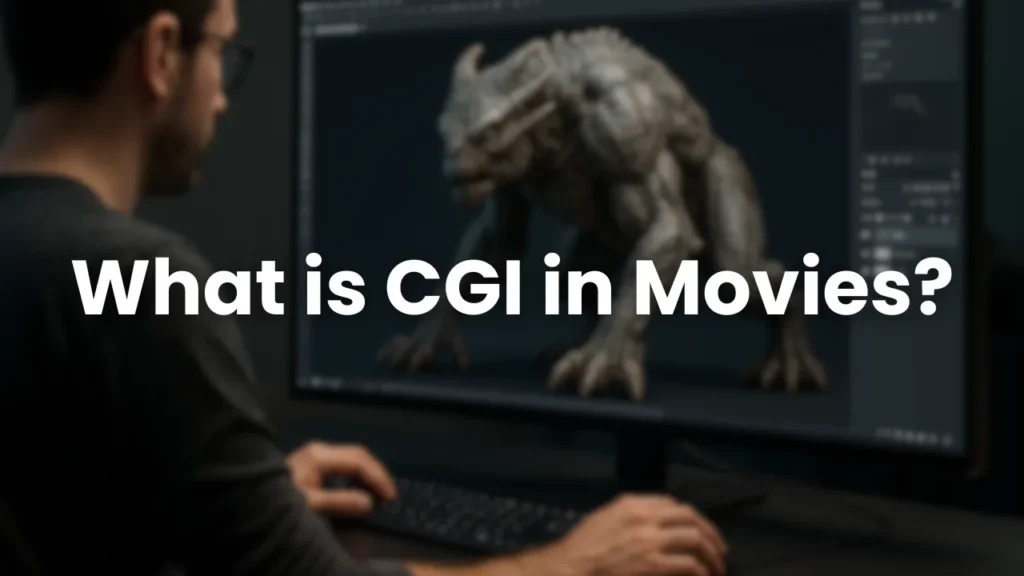 Digital artist working on a computer-generated monster using CGI software, demonstrating the process of creating computer-generated imagery in film production.