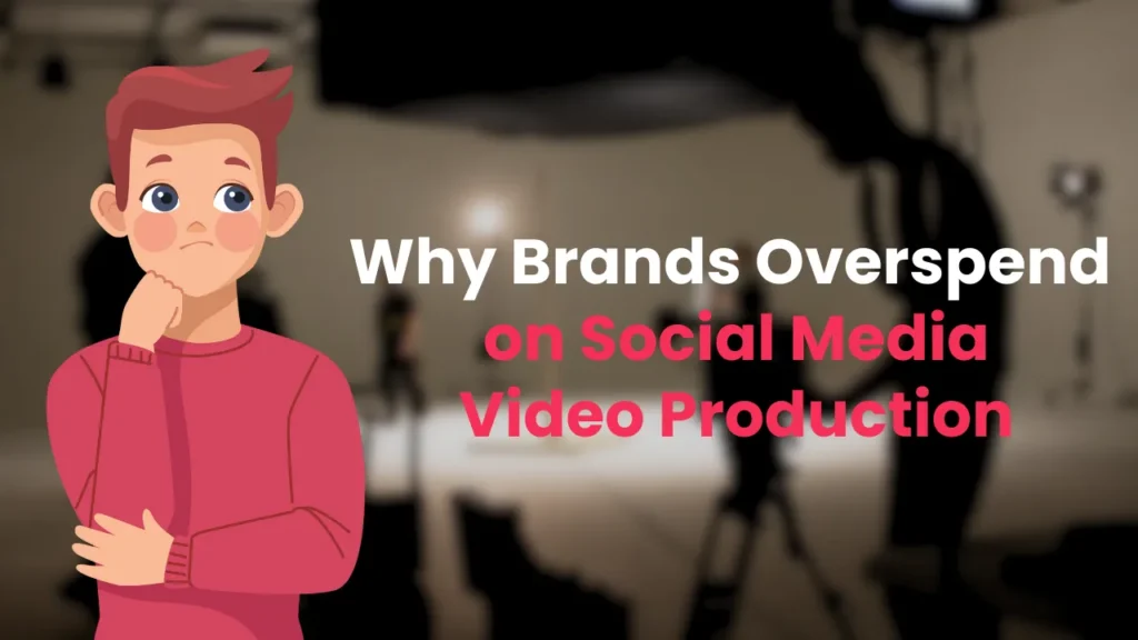 Illustration of a confused marketer in a video production studio with blurred background, highlighting the consequences of skipping storyboarding and overspending on social media ad shoots.